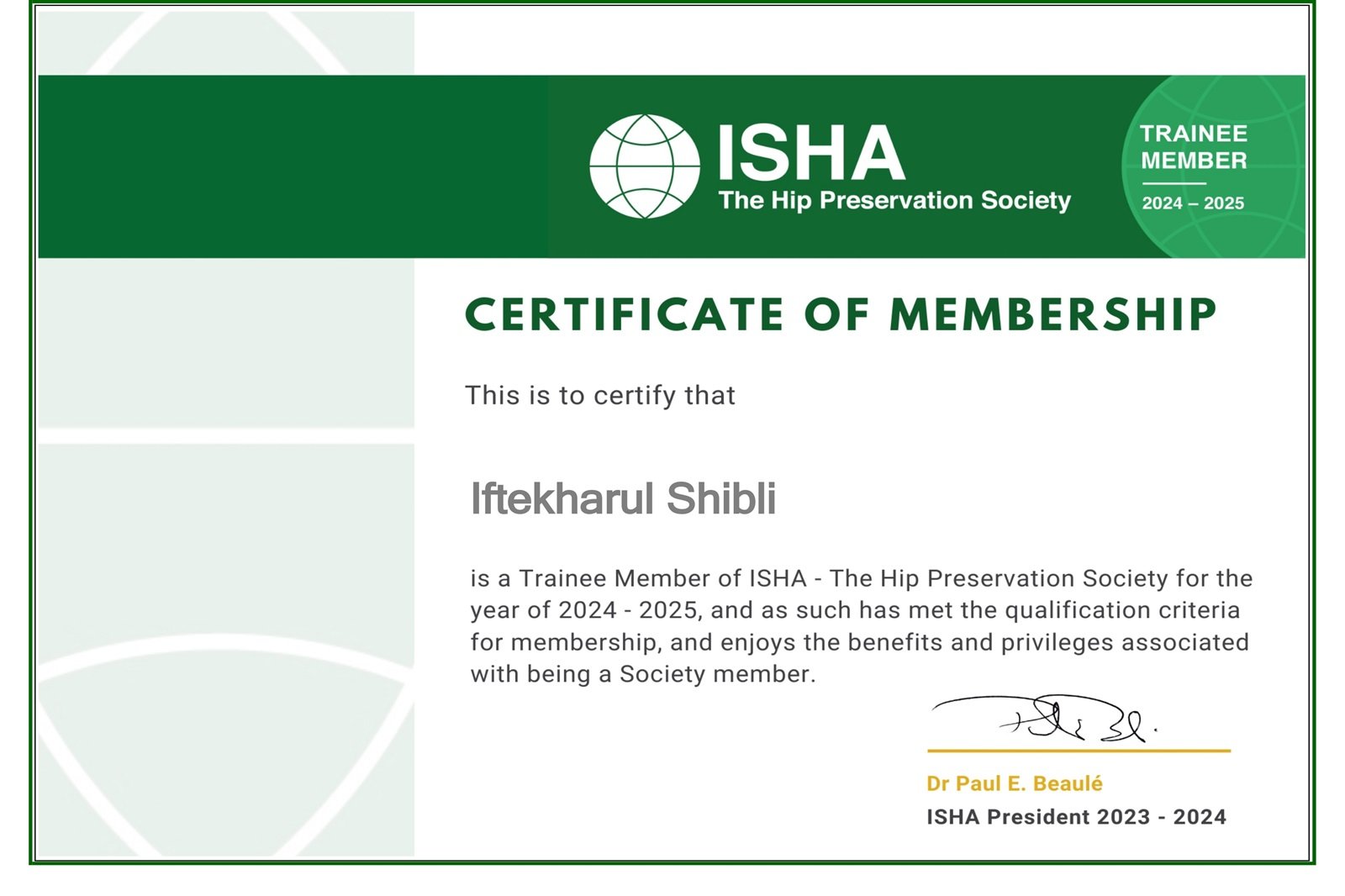 Certificate of Membership 2024- 2025 (Trainee)